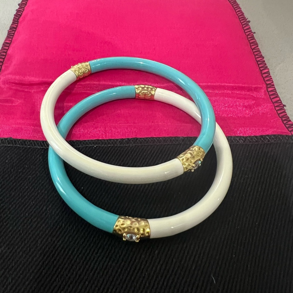 Set of turquoise & white with gold trim Buddha bracelets